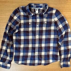 Bonpoint Boys Wool Cotton Plaid Checkered Blue Button Down Shirt Size 10 Years